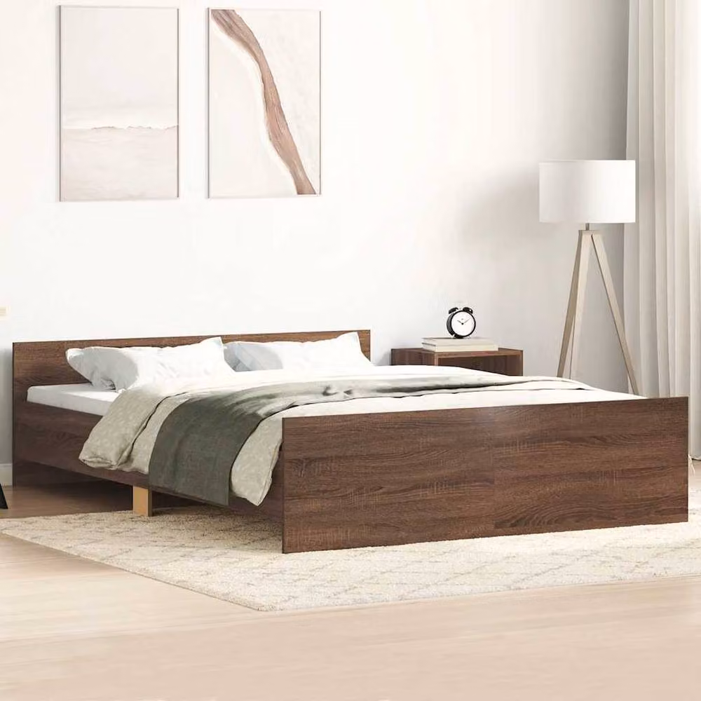 Berkfield Home Durable Bed Frame with Headboard and Footboard in Brown Oak, W/D/H: 140 x 190 cm – 2