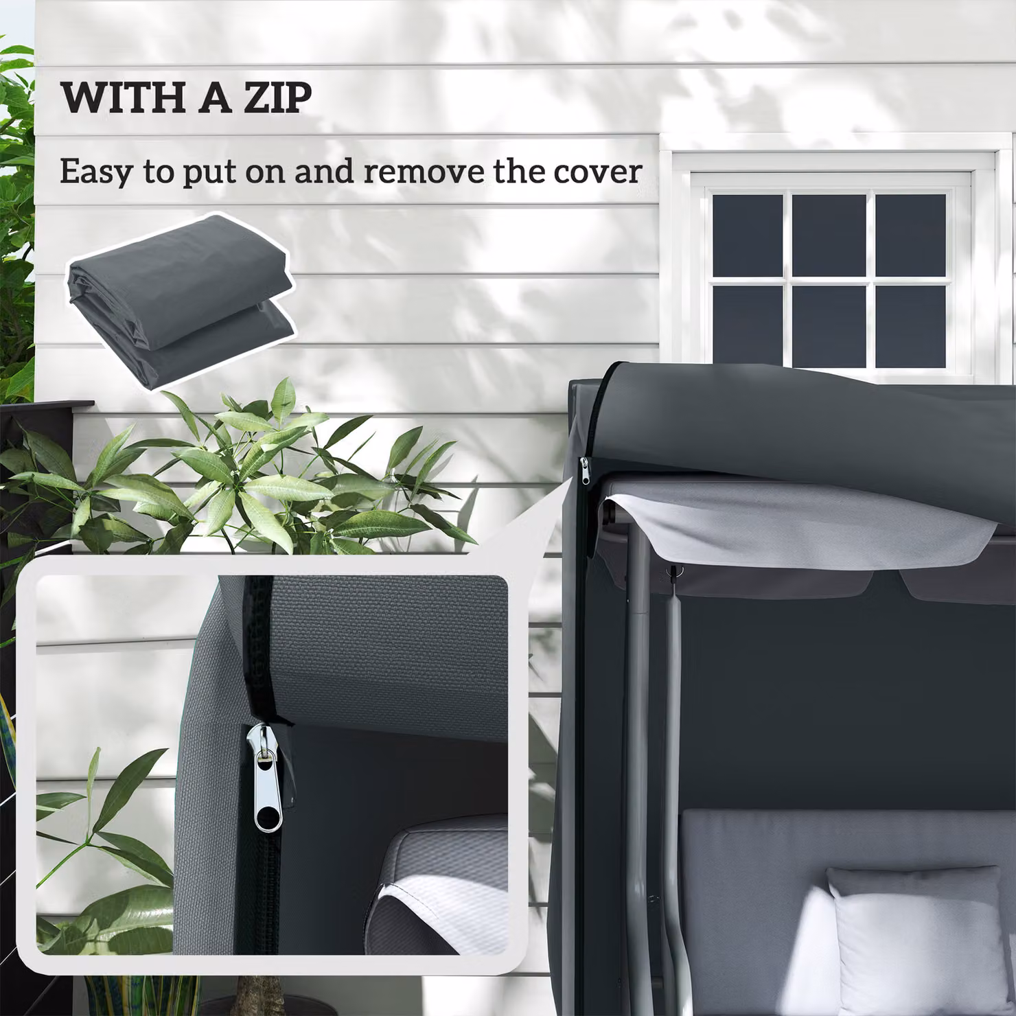 Outsunny Three-Seater Swing Chair Protective Cover, Grey, W: 220 cm, D: 125 cm, H: 120 cm – 7