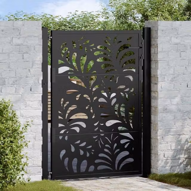 Berkfield Home Black Steel Wave Design Garden Gate W: 105 cm, H: 130 cm – 1