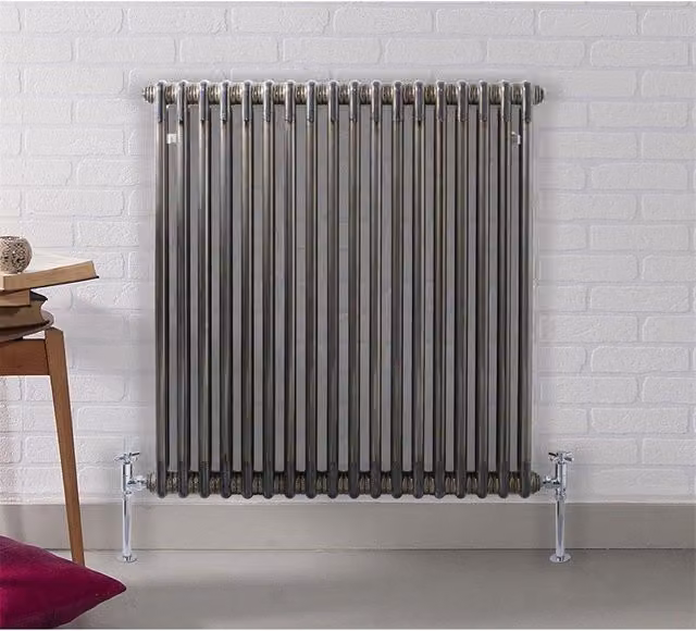 Clifton Silver Horizontal 4 Column Radiator, W: 119 cm, H: 60 cm