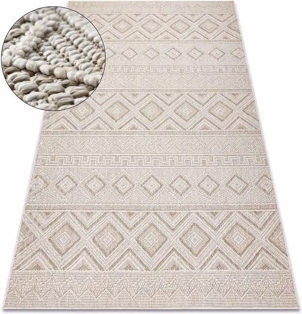 RugsX Origi Geometric Beige Flat Weave Rug, W: 200 cm, D: 290 cm