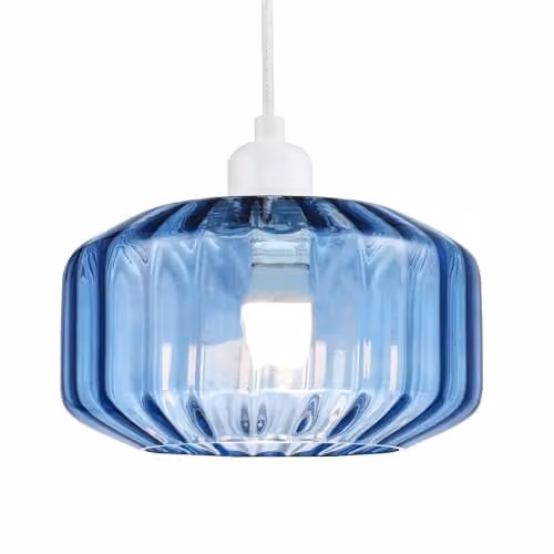Happy Homewares Contemporary Midnight Blue Ribbed Glass Cylinder Pendant Lamp Shade W/D/H: 13 x 20 x 20 cm – 1
