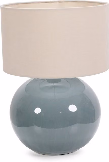 ValueLights Bosco Eucalyptus Ceramic Table Lamp with Fabric Drum Shade in Green, Yellow and Beige