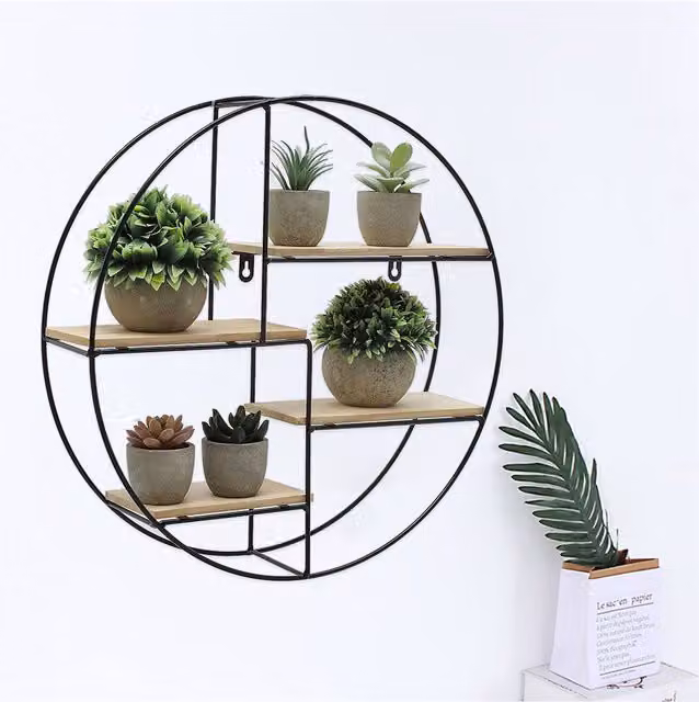 Livingandhome Industrial Wall Mounted Floating Pine Wood Shelf with Metal Frame in Black and Red, Width: 45 cm