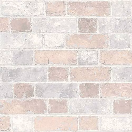 Muriva Kinsley Rustic Brick Wall Effect Stone Wallpaper in Pink and Grey – 1