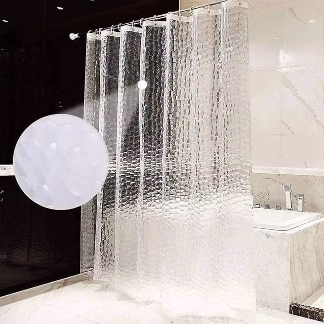 KORVIXA Effect Clear EVA Shower Curtain with Hooks, Transparent, W/H: 180 x 200 cm
