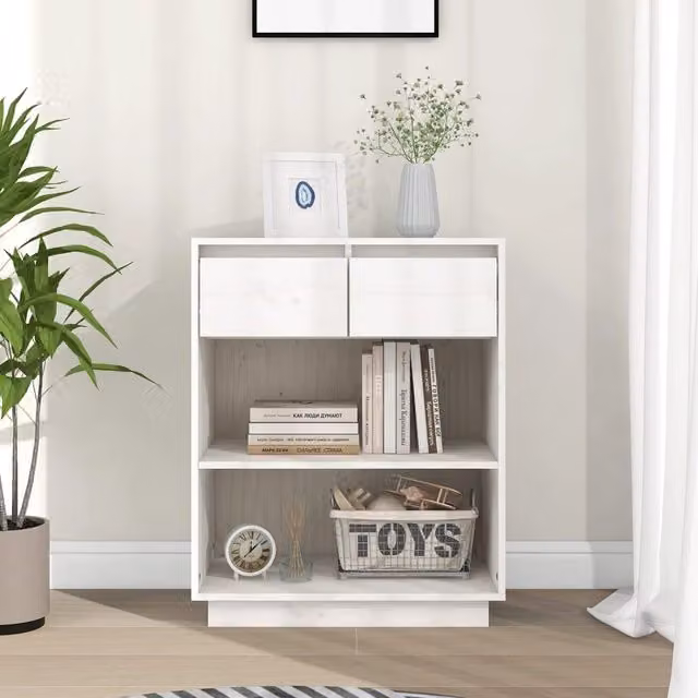 Berkfield Home Rustic White Solid Wood Pine Console Cabinet W/D/H: 60 x 34 x 75 cm
