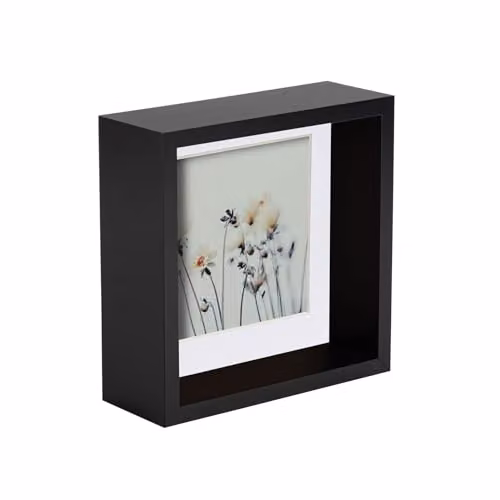 Nicola Spring Square 3D Deep Box Photo Frame in Black with White Mount – 1