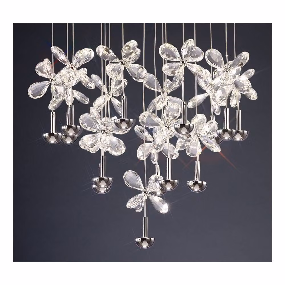 Netlighting Aviva Round Ceiling Cluster Pendant with 16 LED Lights, 4000K Cool White, Chrome and Grey Crystal – 4