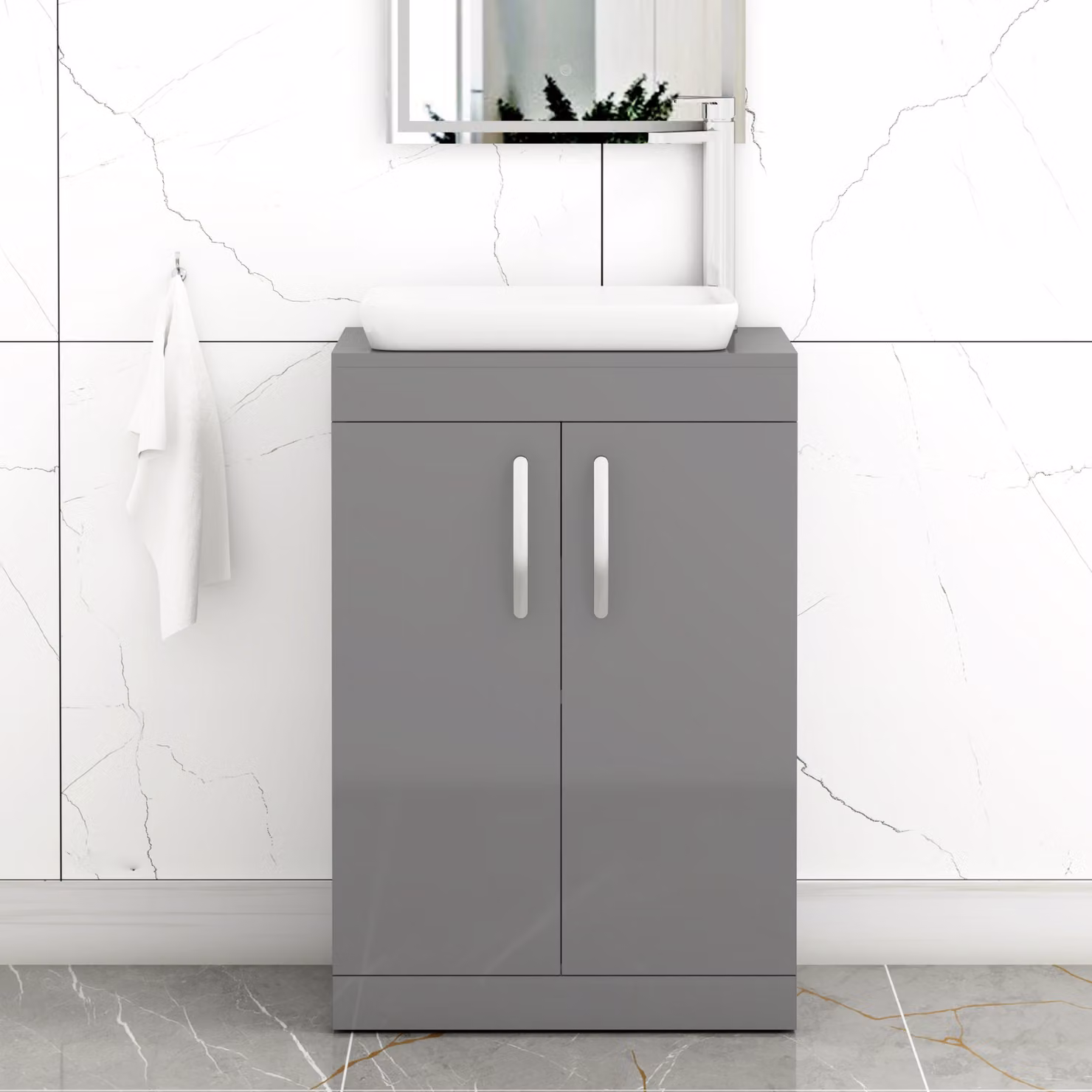 Royal Bathrooms Turin 500mm Floor Standing 2 Door Vanity Unit with Countertop Basin in Indigo Grey Gloss
