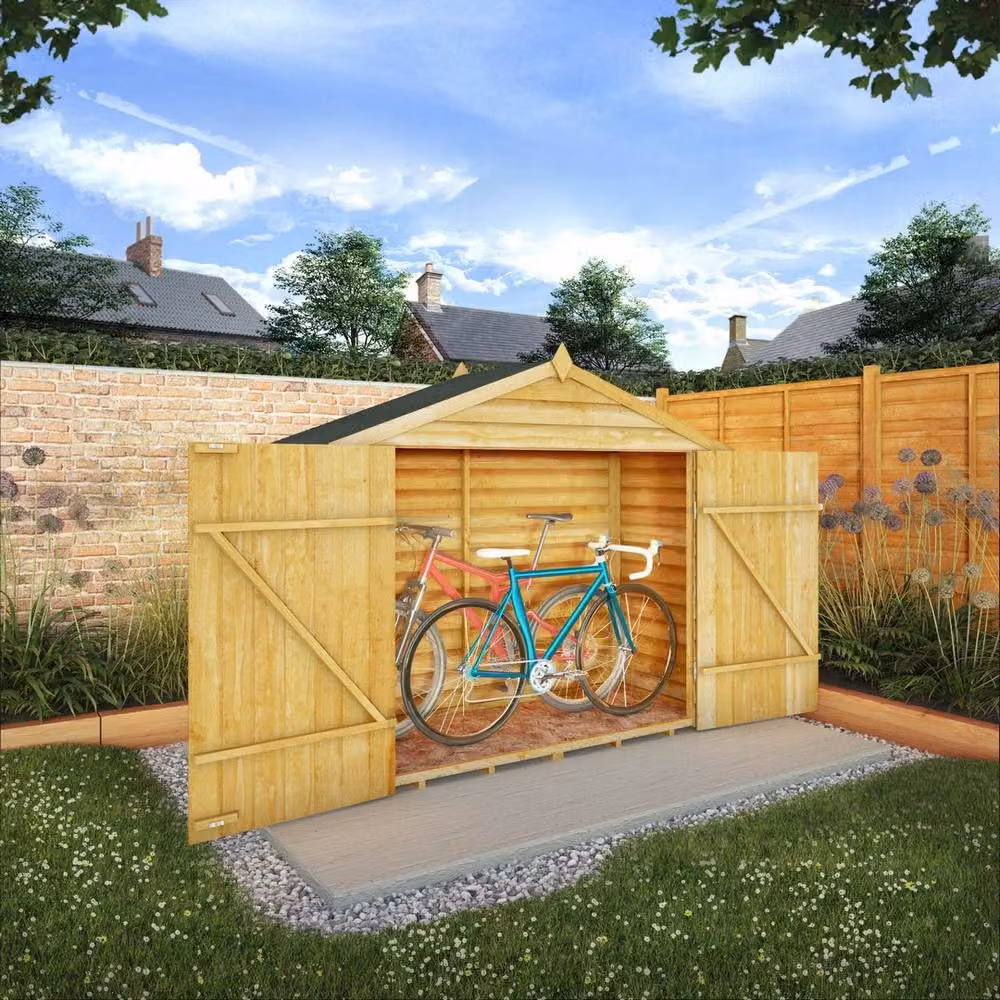 Mercia Brown Wooden Overlap Apex Bike Store with Double Doors and Window, W210.1 x D86.3 x H171.9 cm – 4