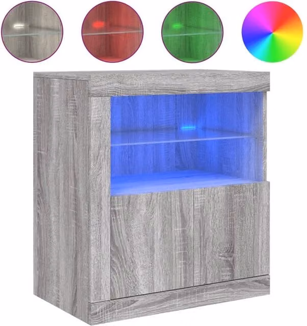 Berkfield Home Modern Sideboard with Integrated LED Lights in Grey Sonoma, W: 60.5 cm, D: 37 cm, H: 67 cm – 1