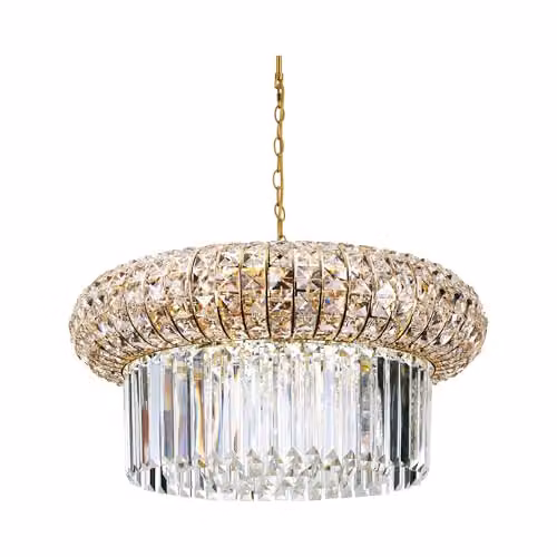 Netlighting Nabucco Crystal and Metal Indoor Pendant Lamp, Gold/Brass with Transparent Accents, 12 x E14 Lights – 1