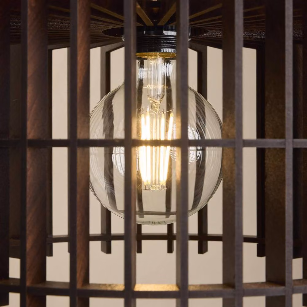Industville Rift Slatted Wooden Drum Pendant Light in Bronze and Black – 2