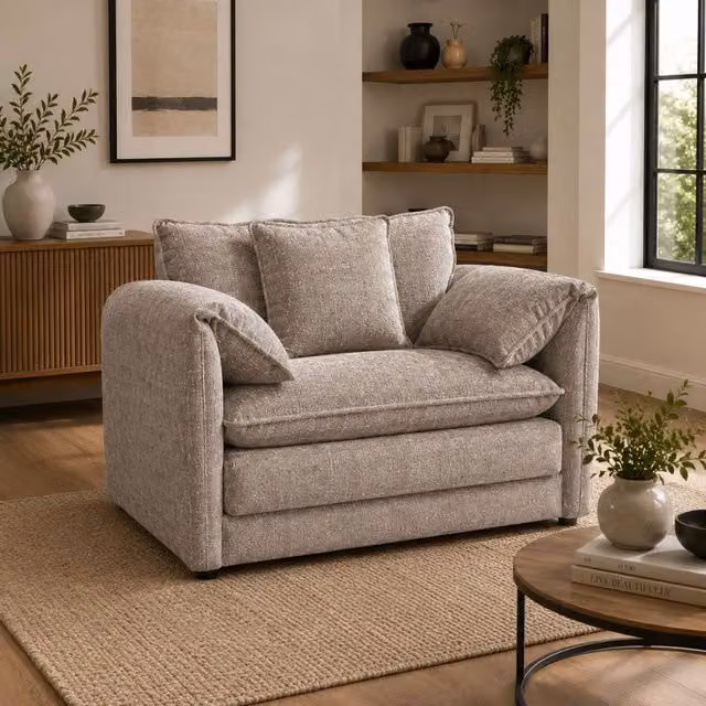 Stratus Interiors Solaya 1 Seater Modern Beige Fabric and Velvet Sofa – 1
