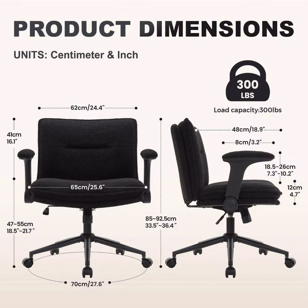 FORGEVIO Black Modern Task Chair with Armrests and Synthetic Leather Upholstery – 4