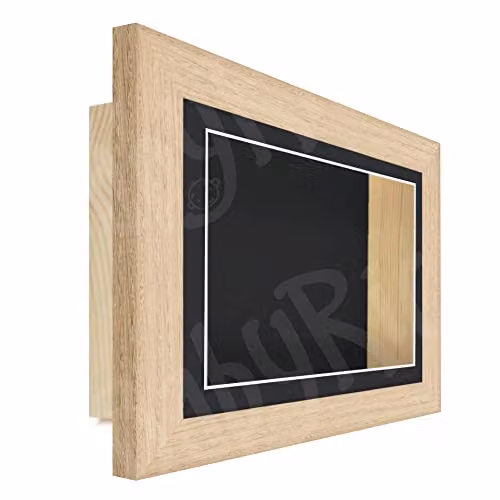 BabyRice Deep Shadow Box Frame 3D Display in Solid Oak Wood and Pine with Black Mount and Backing, Square, Brown, Depth: 8.89 cm, W/D/H: 25.4 x 25.4 x 8.89 cm