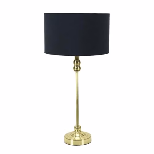ValueLights Maggie Gold Metal Candlestick Slim Table Lamp with Black Fabric Drum Shade – 1