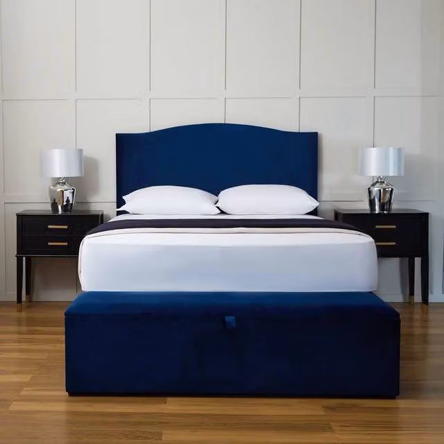 Paradise Beds Ltd Sweet Dreams Modern Velvet Upholstered Ottoman Double Bed in Blue, W/D/H: 140 x 200 cm