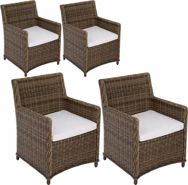 tectake Saint Tropez Rattan Chair Set of 4 in Brown and White