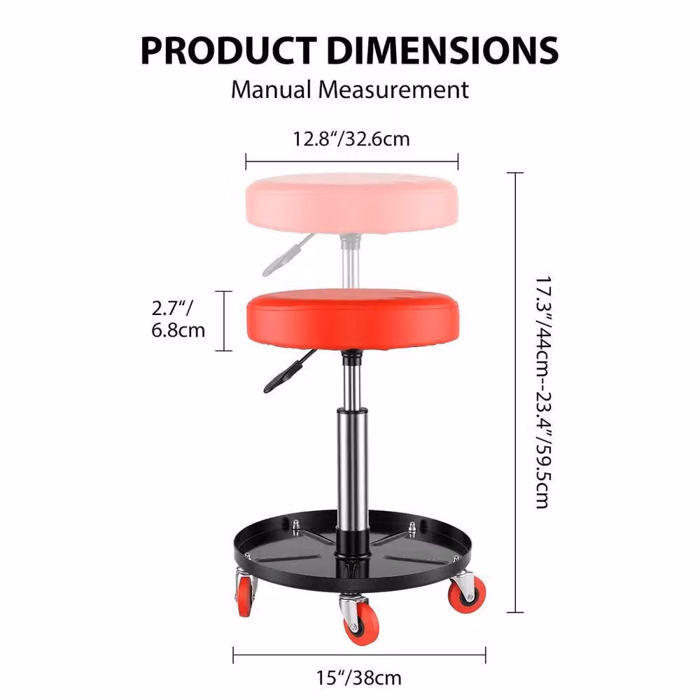FLAVORA Adjustable Padded Mechanic Rolling Stool with Castors in Red – 2
