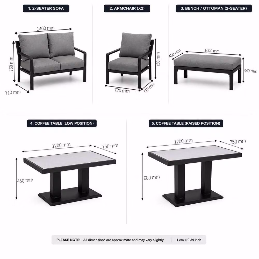 Shatchi 4 Seater Aluminium Garden Sofa Set with Gas Lift Table and Terracotta Cushions – 8