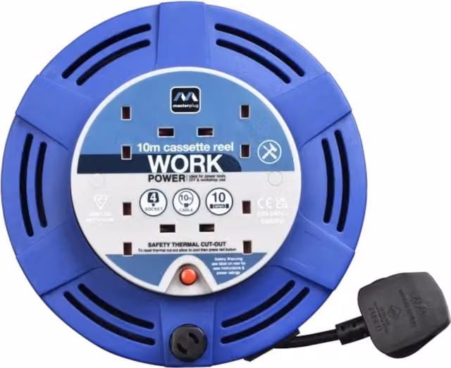 Masterplug 4 Socket Cassette Reel, 10 Metre, Blue