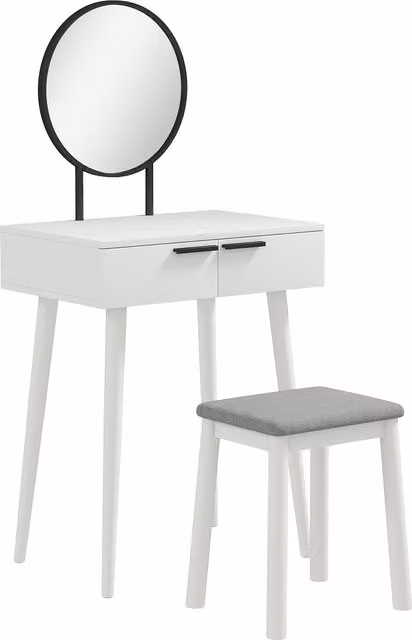 HOMCOM Dressing Table with Mirror and Stool Set in White, featuring 2 Drawers and a Cushioned Stool, W/D/H: 60 x 40 x 123 cm – 1