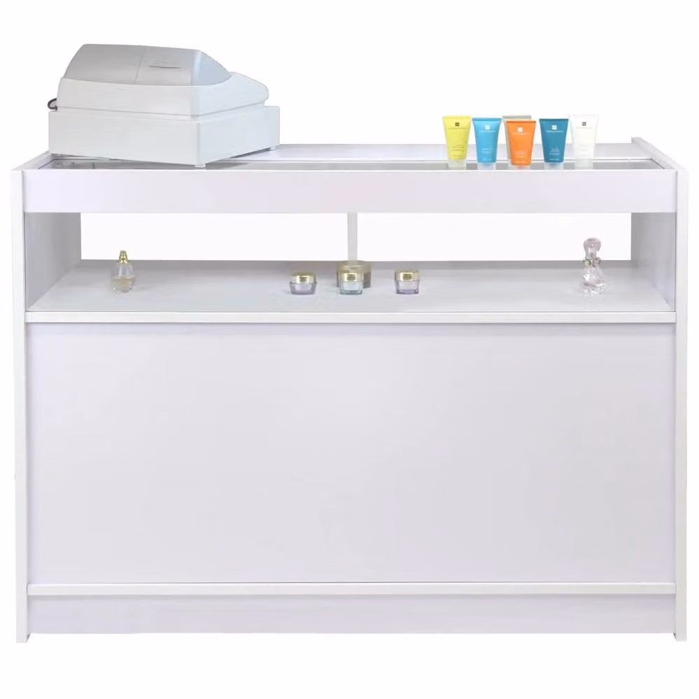 Monstershop Fusion Brilliant White Glossy Shop Counter and Retail Display Set with Glass Doors and Internal Shelves W/D/H: 60.0 x 3.0 x 90.0 cm