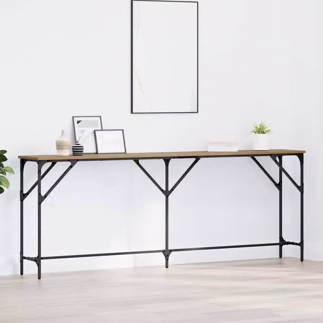 Berkfield Home Artisan Oak Console Table in Brown and Black, W: 200 cm, D: 29 cm, H: 75 cm