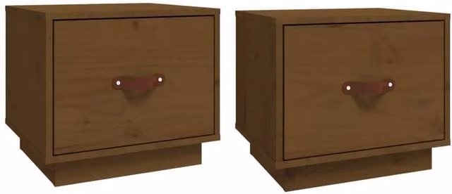 Berkfield Home Set of 2 Solid Wood Pine Bedside Cabinets in Honey Brown, W/D/H: 40 x 34 x 35 cm