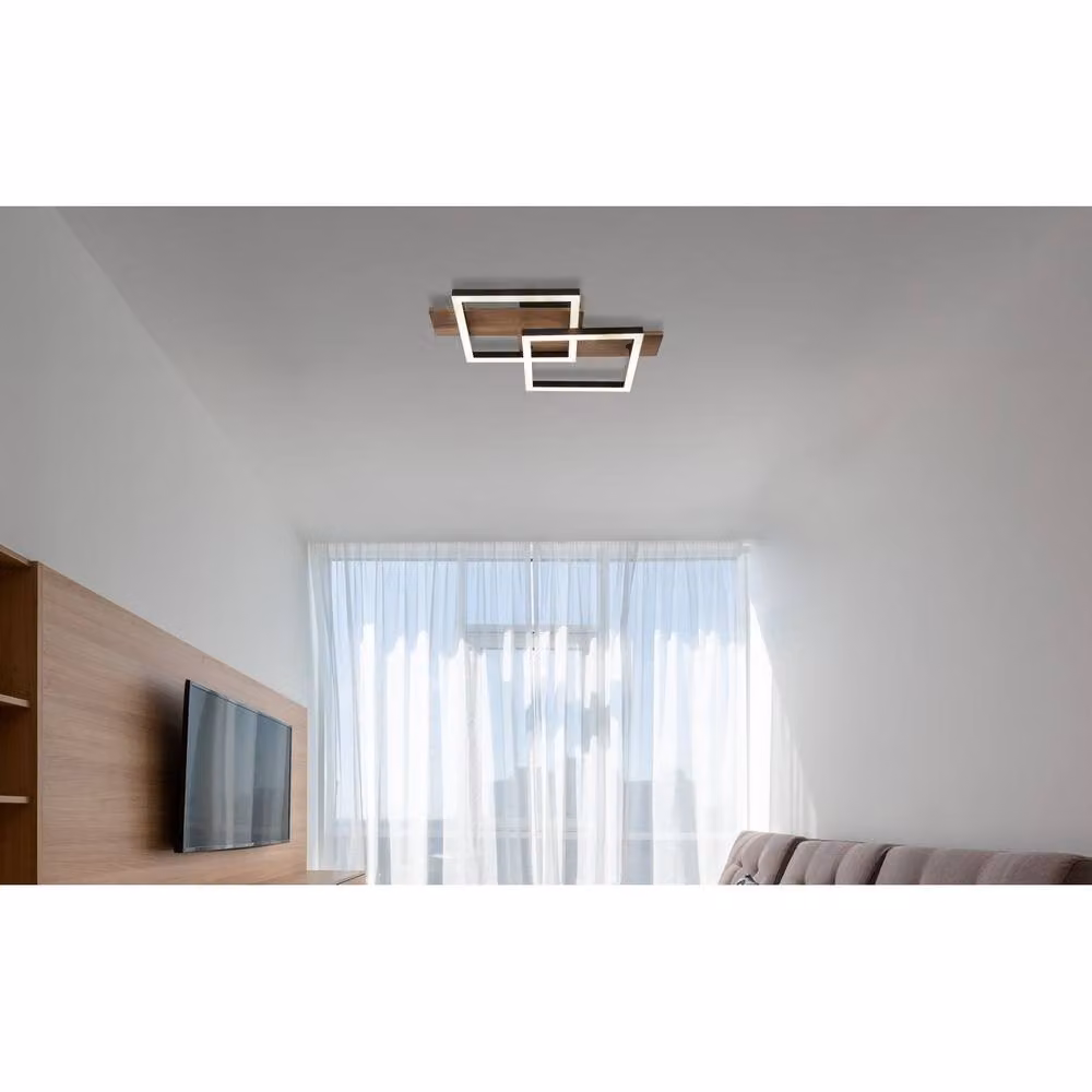 Globo Lighting Netlighting Modern Rectangular LED Ceiling Light in Black and Wood, 16 W, 900 lm, Warm White, W/D/H: 44 x 33 x 8.5 cm – 6