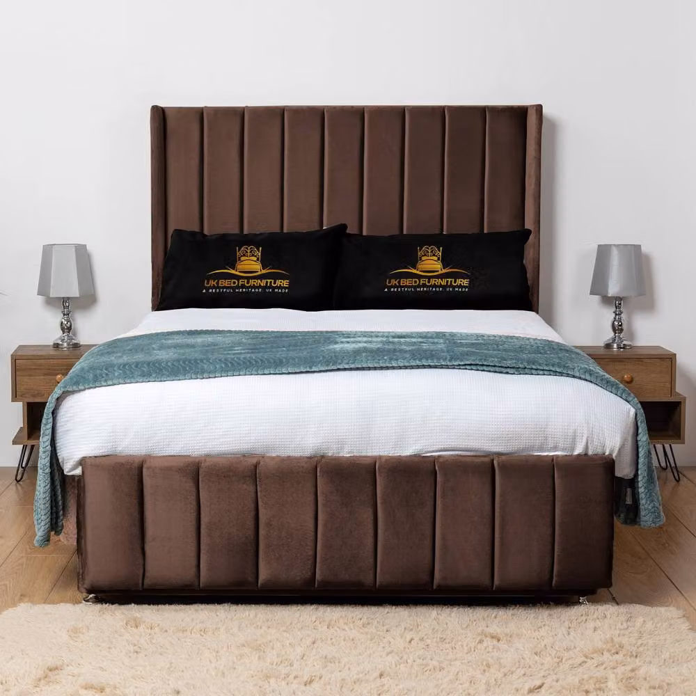 UK Bed Furniture Arizona Wingback Divan Bed with 54 Inch Headboard and 2 Drawers in Brown, Small Double, W/D/H: 120 x 200 x 137.16 cm – 2