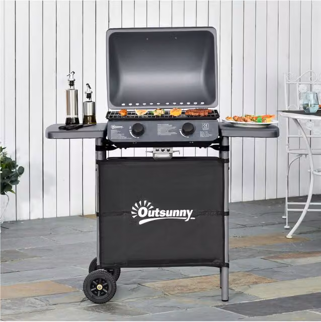 Outsunny Propane Gas Barbecue Grill with Cart and Wheels, Grey