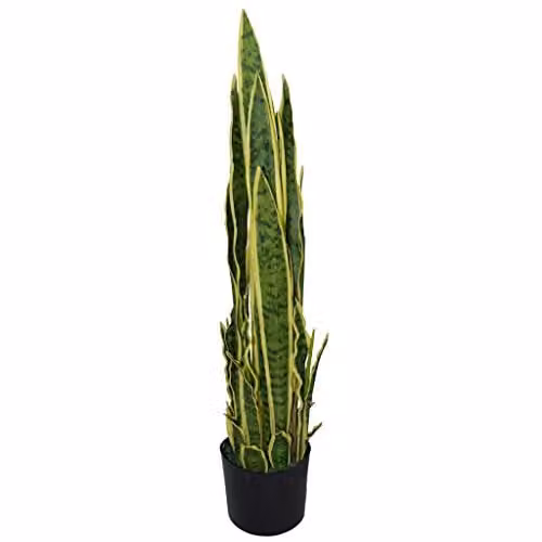 Large Artificial Sansevieria Tropical Snake Plant in Yellow and Green, Potted and Freestanding, H 90 cm x W 17 cm x D 17 cm
