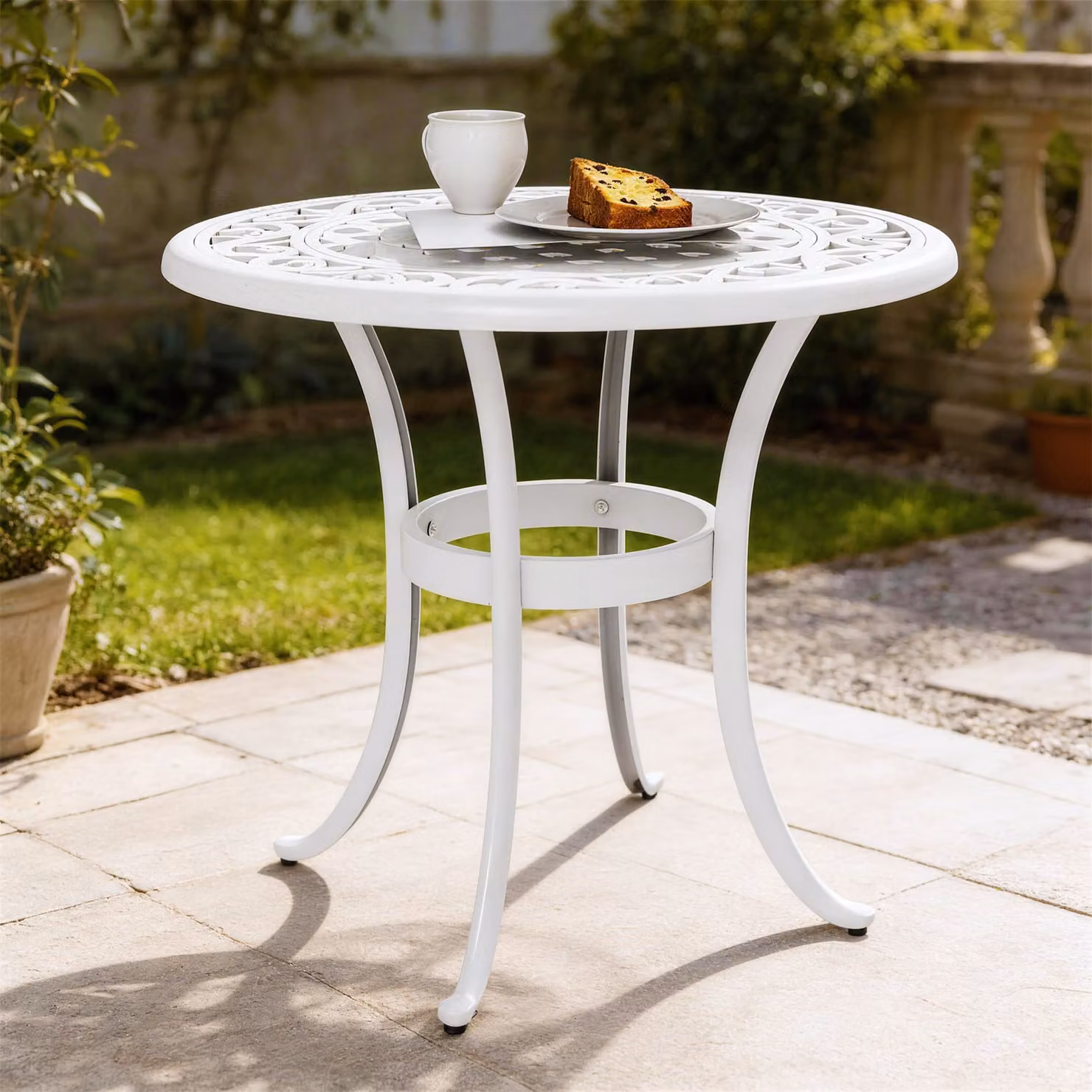 Outsunny Round Cast Aluminium Garden Table, White – 7