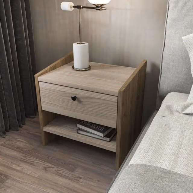 Decorotika Berlin Nightstand in Walnut and Grey