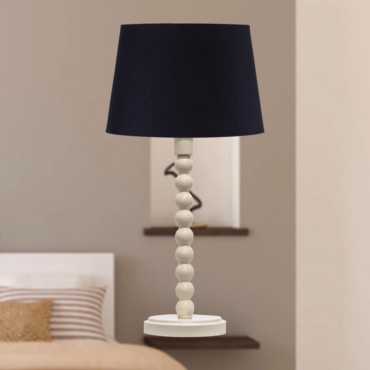 First Choice Lighting Bobbin Set of 2 Ceramic Table Lamps with Black Fabric Shades in White – 5