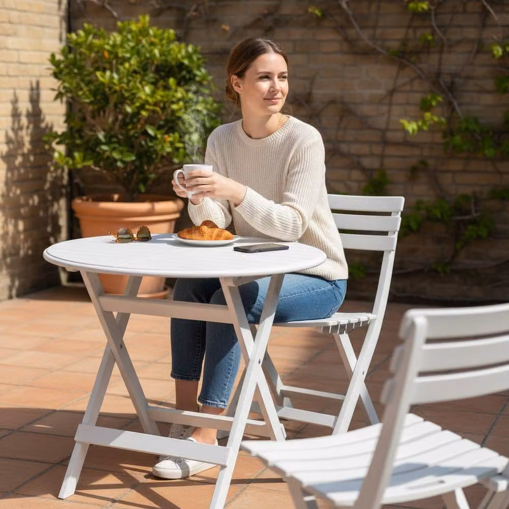Alivio 3-Piece Folding Bistro Set with Round Table and 2 Chairs in White – 4