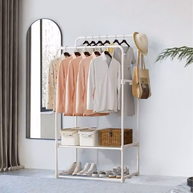 Lifeideas Metal Clothes Rail with Shelves in White