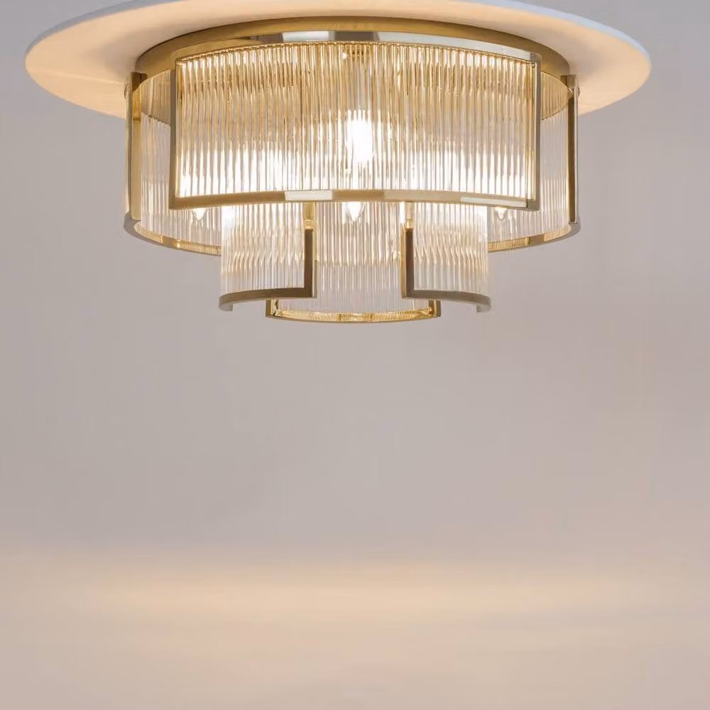 Netlighting Frame Modern Cylindrical Ceiling Light in Gold/Brass with Transparent Glass Shade, Diameter: 55 cm, 6 x E14