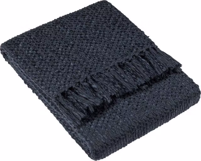 Morni Woven Tasselled Throw in Blue and Grey
