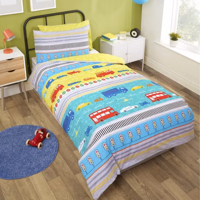 Rapport Home Transport Polycotton Kids Duvet Cover and Pillowcase Set, Multicolour, 90 x 190 cm