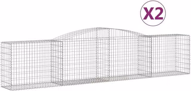 Berkfield Home Arched Gabion Baskets, 2 Piece Set, Silver Galvanised Steel, W: 400 cm, D: 50 cm, H: 80-100 cm – 1