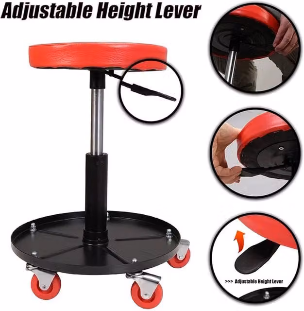 Nordara Rolling Mechanic Stool with Castors, Red and Multicolour, W/D/H: 45 x 38 x 60 cm – 1
