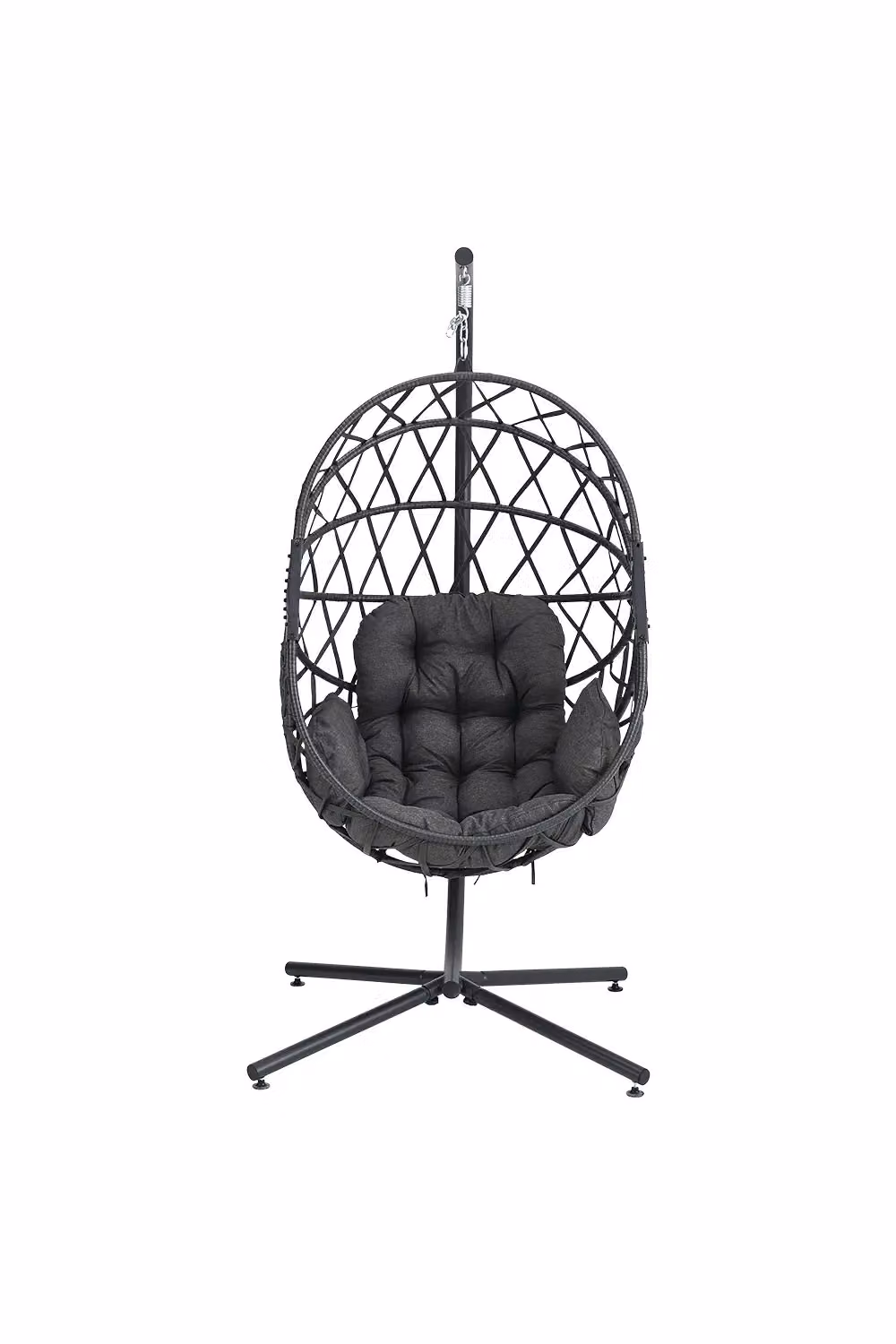 H&O Direct Outdoor Woven Hanging Chair with Stand and Cushion in Grey – 2