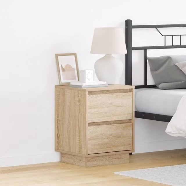 Berkfield Home Set of 2 Bedside Cabinets with Integrated LED Lights in Sonoma Oak Brown, W: 39 cm, D: 34.5 cm, H: 50 cm
