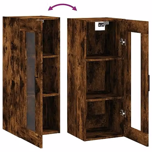 vidaXL Wall Mounted Cabinet in Brown Oak with Glass Doors, W/D/H: 34.5 x 34.0 x 90.0 cm – 4