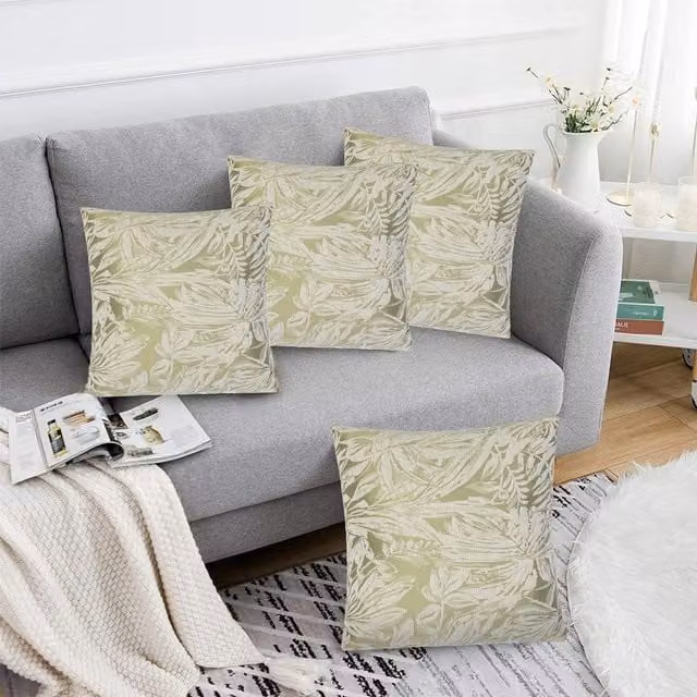 Luxor Living Set of 4 Chenille Plush Square Cushions in Light Green, W/D/H: 45 x 45 x 45 cm