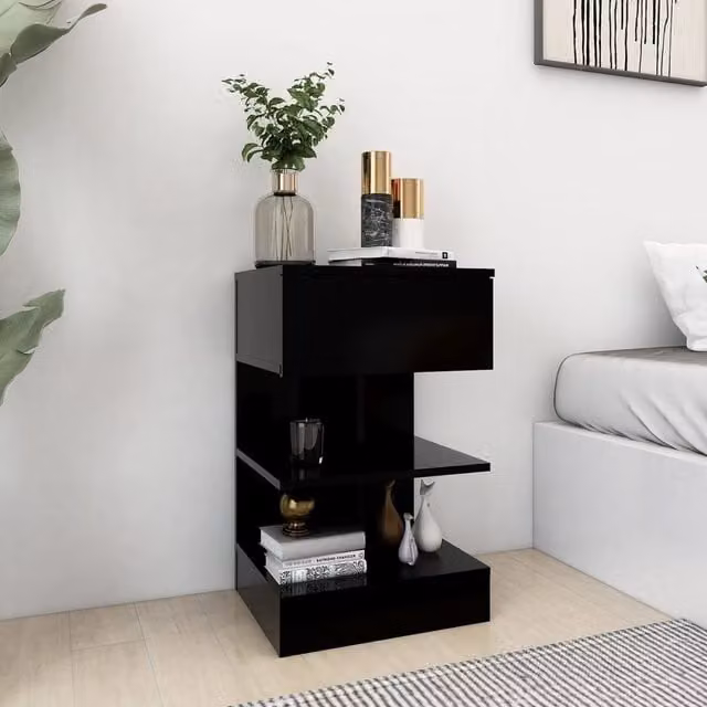 Berkfield Home Modern Black Bedside Cabinet in Engineered Wood W/D/H: 40 x 35 x 65 cm – 1